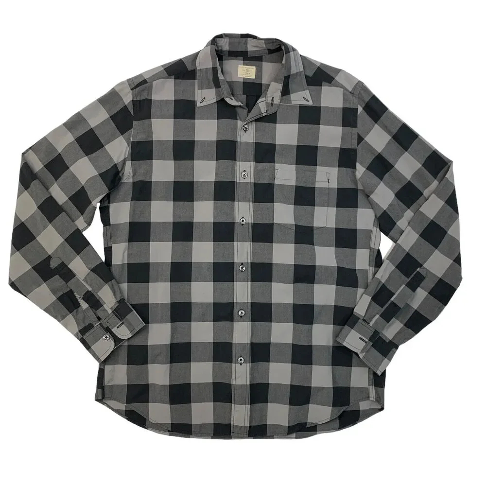 J Crew Plaid Shirt Mens M Medium Grey Plaid Long Sleeve 2-Ply Cotton Button Up